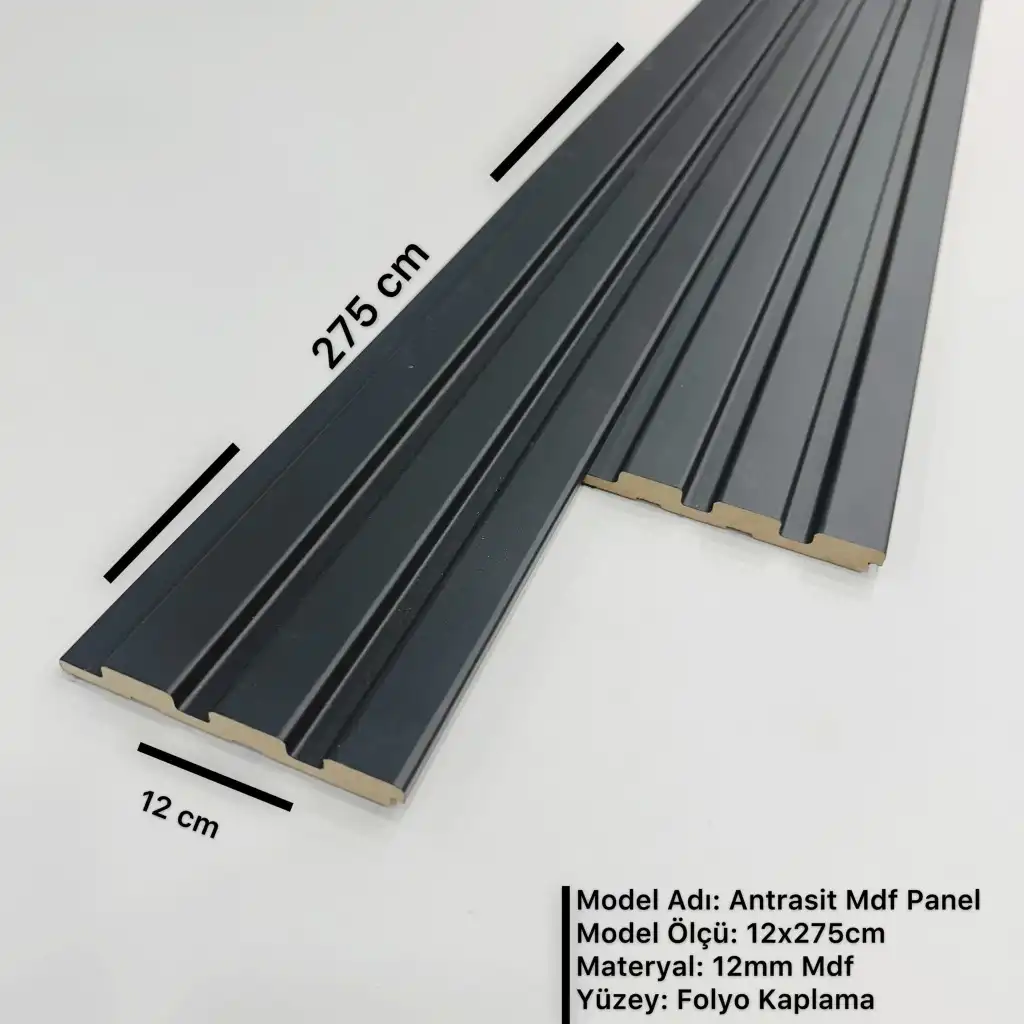 Antrasit Mdf Duvar Lambri Panel 12cmx275cm (12mm)