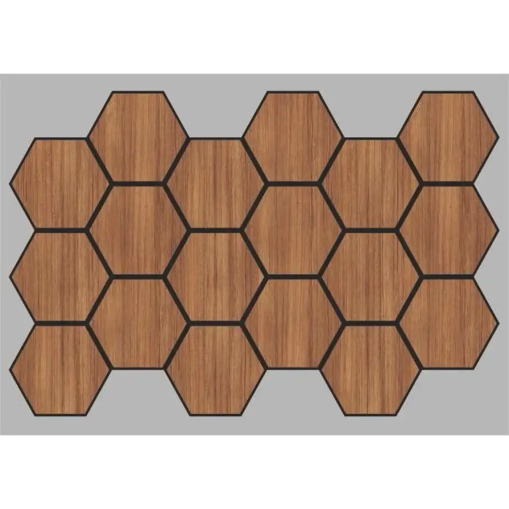 Jr.Hexagon Akustik Duvar Paneli Teak 55x87 cm