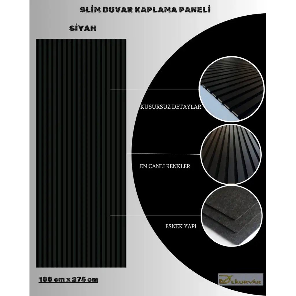 Siyah Slim Duvar Kaplama Paneli 100cmx280cm