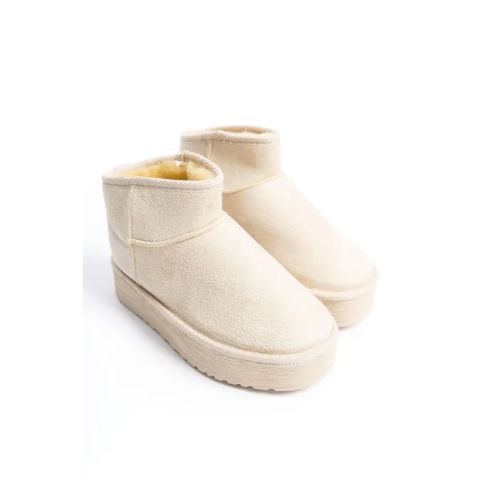 AMELIA Bağcıksız Düz ve Kalın Taban İçi Kürklü Kısa Süet Kadın Bot  SKT - Krem