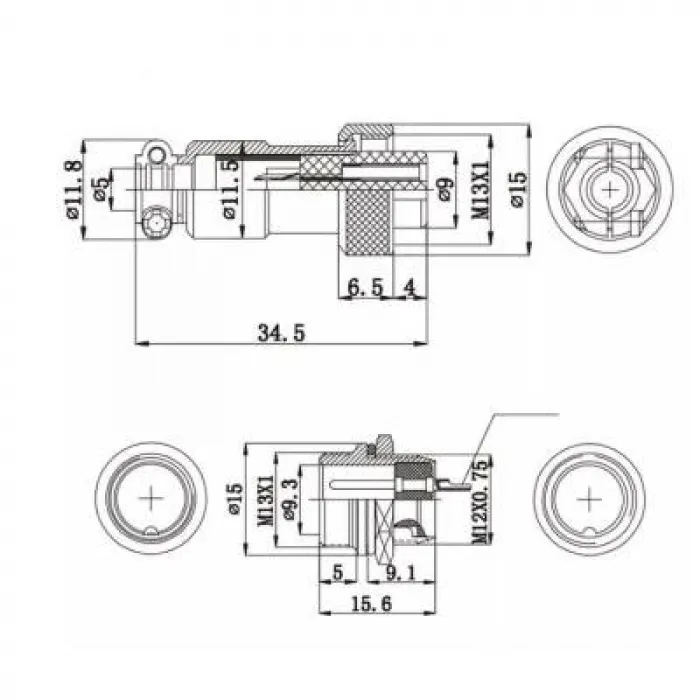 Mike Konnektör 3-Pin 12mm - Erkek