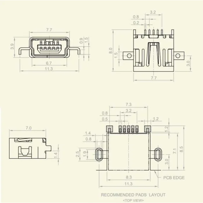 Mini Usb B SMD Şase