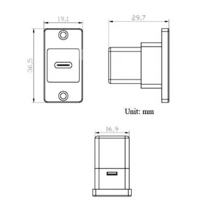 Type-C Dişi Panel Tipi Konnektör - STYPE-C