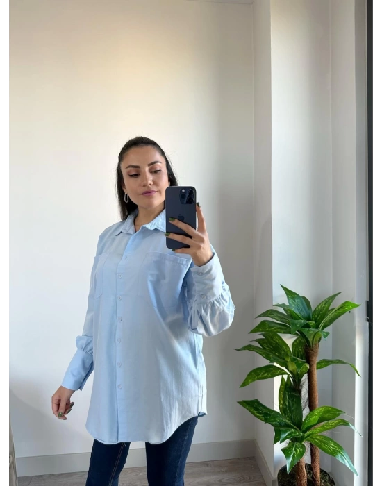 Oversize Poplin Gömlek Mavi