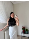 Boğazlı Kolsuz Bluz Siyah