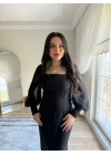 Şifon Kollu Krep Kalem Elbise Siyah