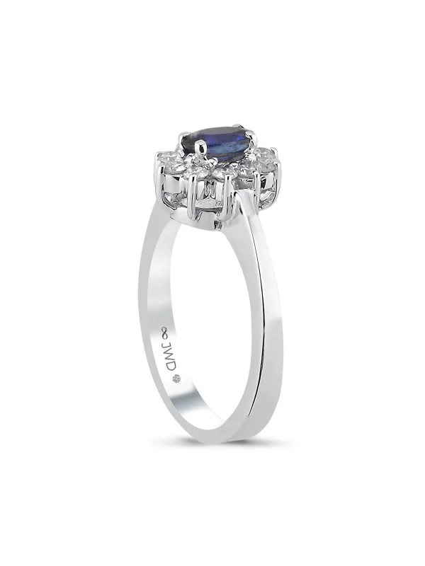 0.88 Ct F SI 3.95 gr 14 K JWD Pırlanta Safir Yüzük