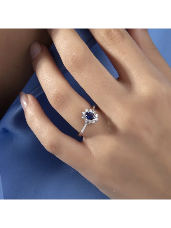0.88 Ct F SI 3.95 gr 14 K JWD Pırlanta Safir Yüzük