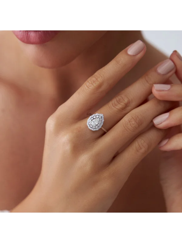 0,88 Ct F SI Pırlanta Damla Yüzük