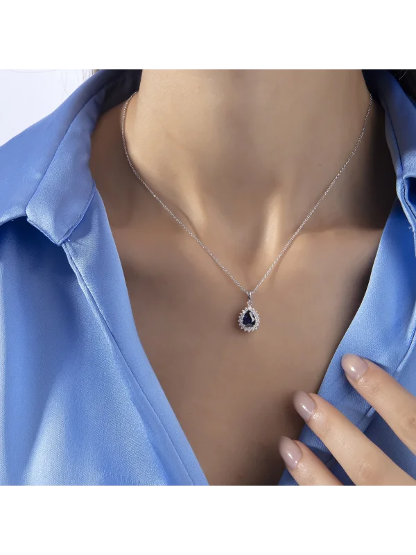 1.35 Ct F SI 3.45 gr 14 K JWD Pırlanta Safir Kolye