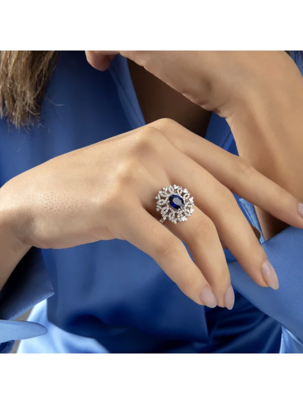 2.29 Ct F SI 5.15 gr 14 K JWD Pırlanta Tasarım D. Safir Yüzük