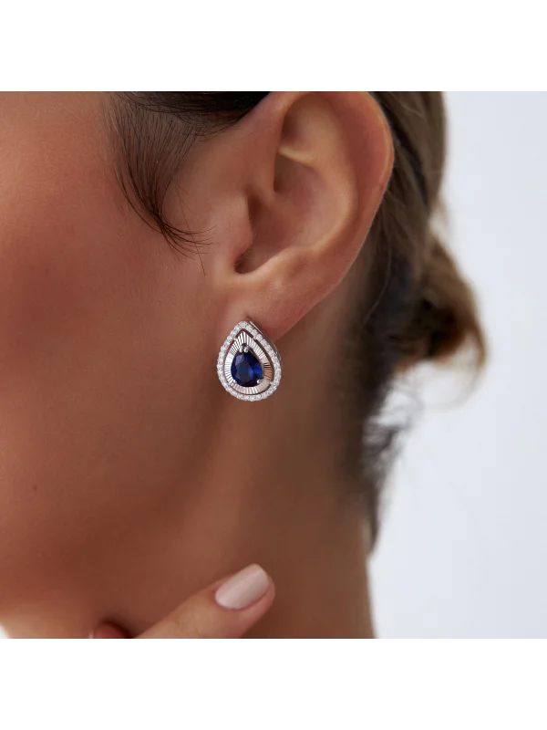 3.36 Ct F SI Pırlanta Safir Küpe