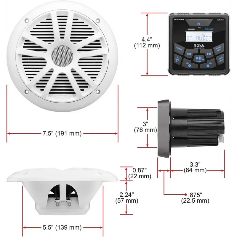 Boss Audio MCKGB450W.6 Systems Usb Aux Girişli Bluetoothlu Hoparlörlü Marin Teyp Seti