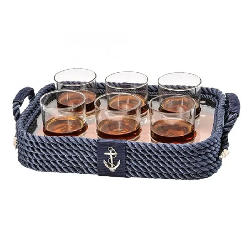 CaptainRA Viski Bardaklı Tepsi Lacivert