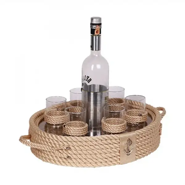 CaptainRA Rakı Bardaklı Tepsi Bej