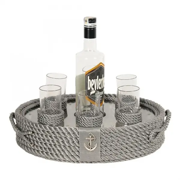 CaptainRA Rakı Bardaklı Tepsi Gri
