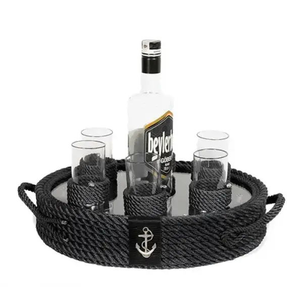 CaptainRA Rakı Bardaklı Tepsi Siyah