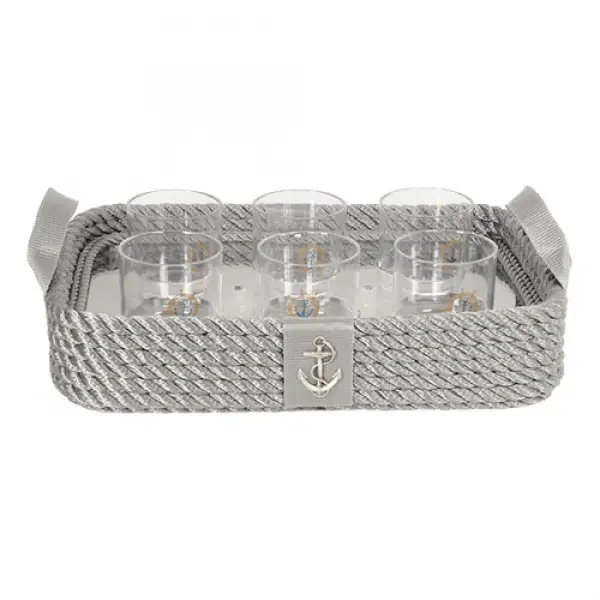 CaptainRA Viski Bardaklı Tepsi Gri