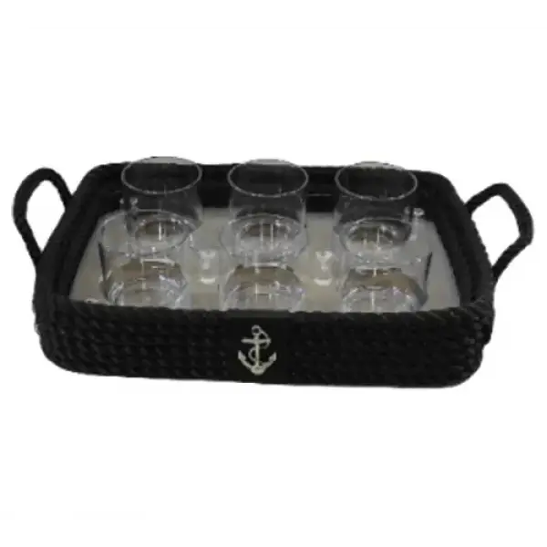 CaptainRA Viski Bardaklı Tepsi Siyah