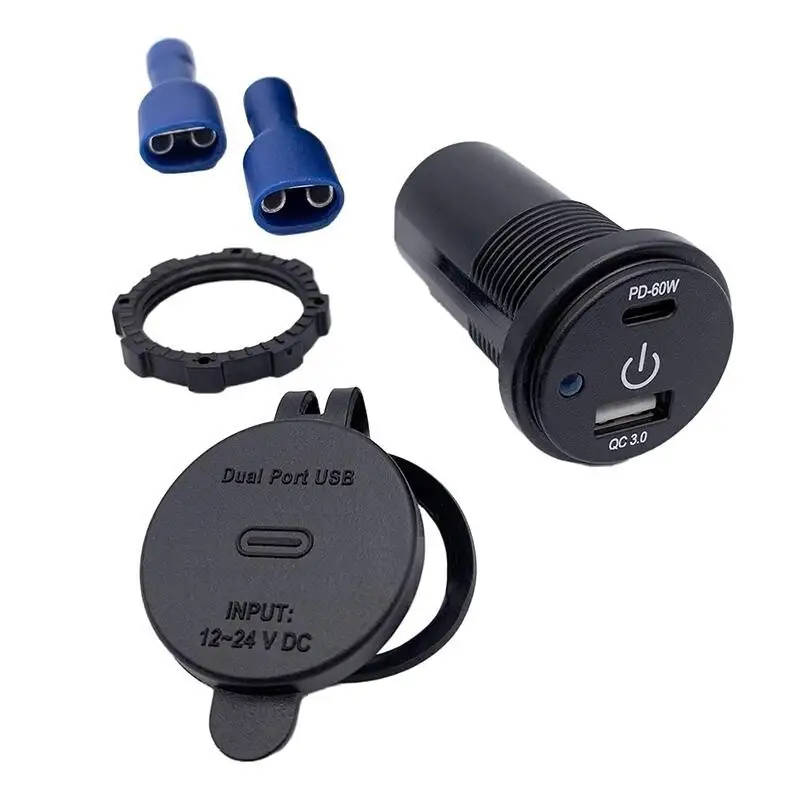 Dokunmatik Switchli USB + Type-c 12-24V Şarj Soketi