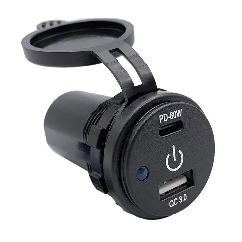 Dokunmatik Switchli USB + Type-c 12-24V Şarj Soketi