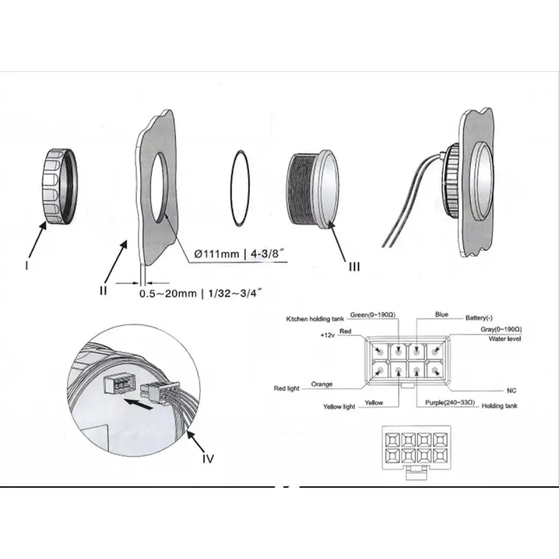 KUS Temiz Su + Pis Su + Gri Su + 12V Voltmetre 4lü Gösterge 111mm - Beyaz