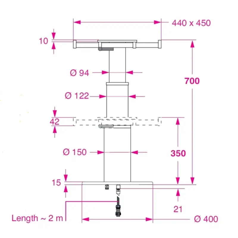 Barka Elekrikli, Kayar Plakalı Masa Ayağı. 12V. 2 Kademe-700mm