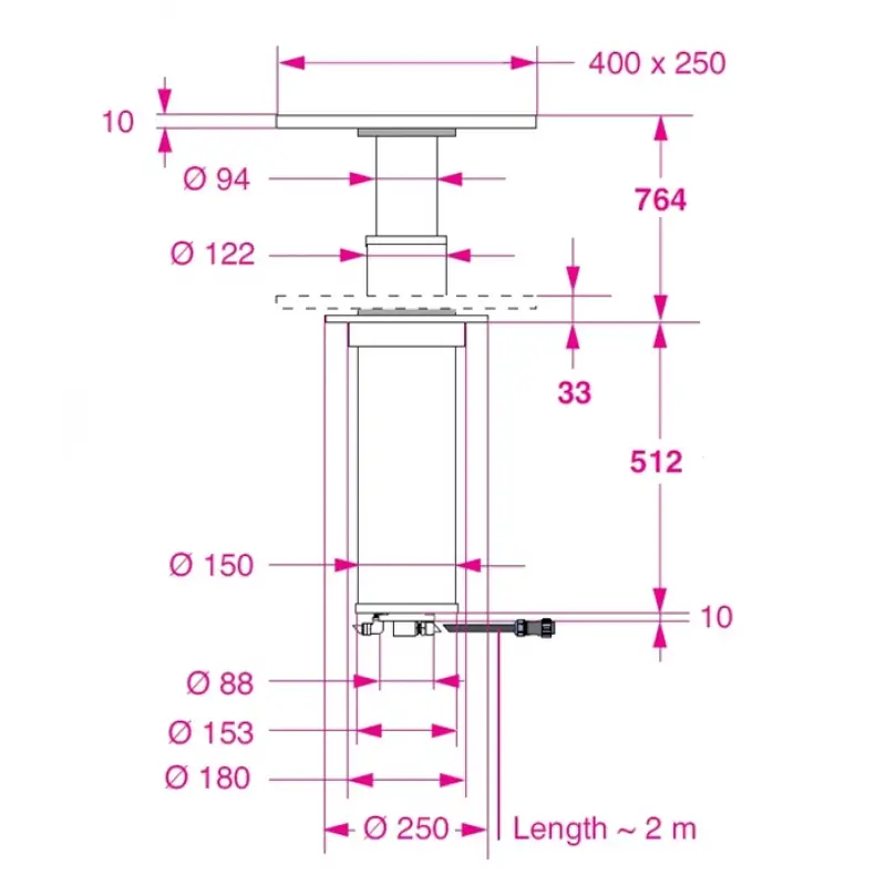 Barka Elektrikli Gömme Masa Ayağı. 12V. 2 Kademe - 764mm