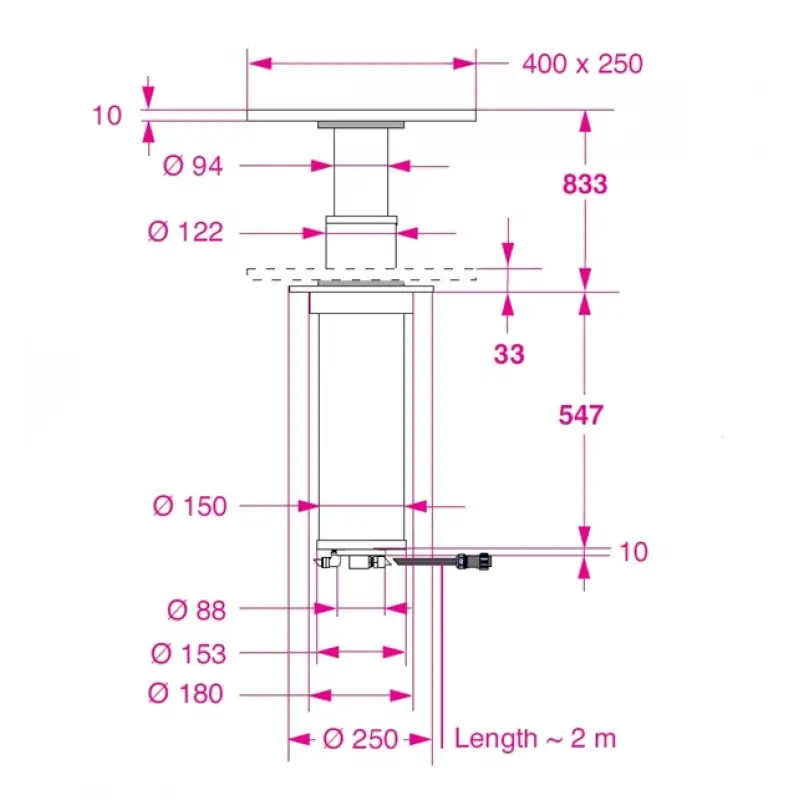 Barka Elektrikli, Gömme Masa Ayağı. 24V. 2 Kademe - 833mm