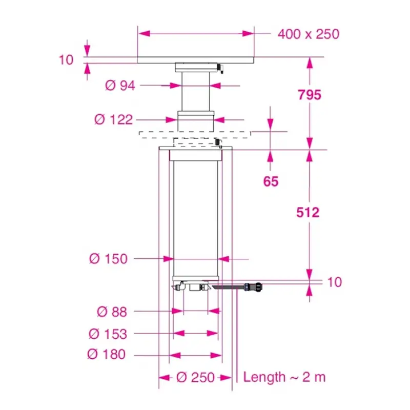 Barka Elektrikli, Gömme Masa Ayağı. Döner Plakalı.12V. 2 Kademe - 795mm