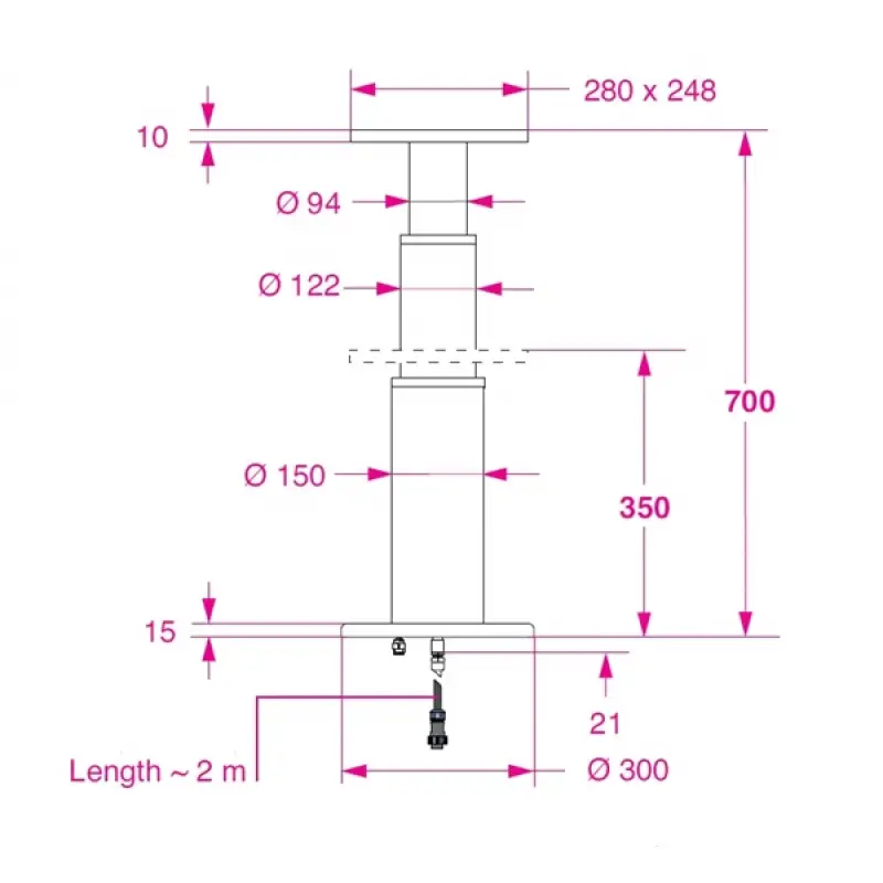 Barka Elektrikli Masa Ayağı 12V. 2 Kademe - 700mm