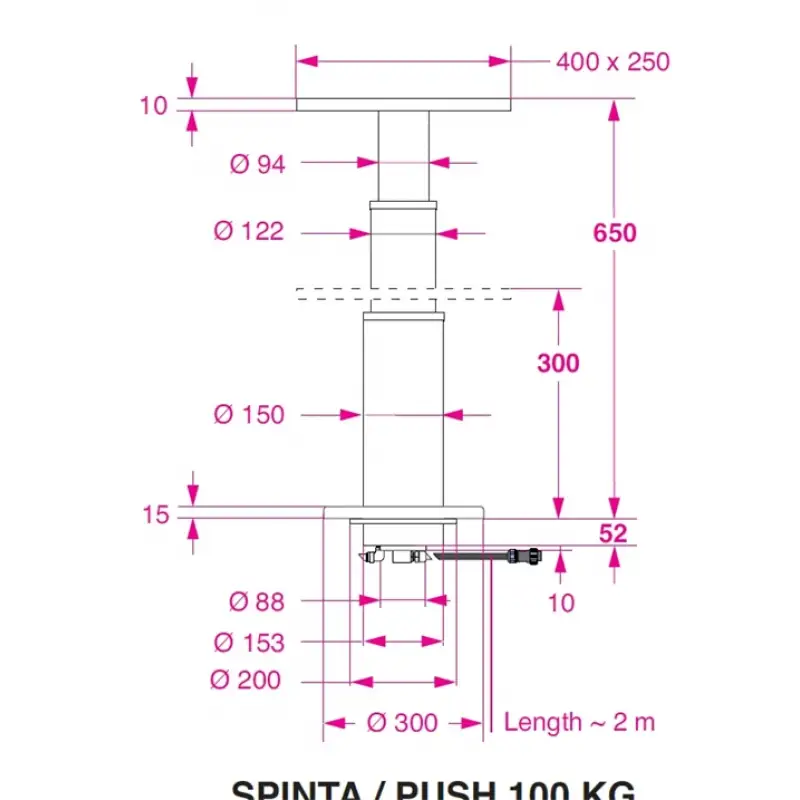 Barka Elektrikli Masa Ayağı, 24V. 2 Kademe - 650mm