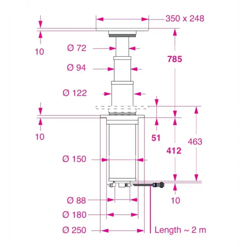Barka Elektrikli Masa Ayağı. Gömme. 24V. 3 Kademe - 785mm