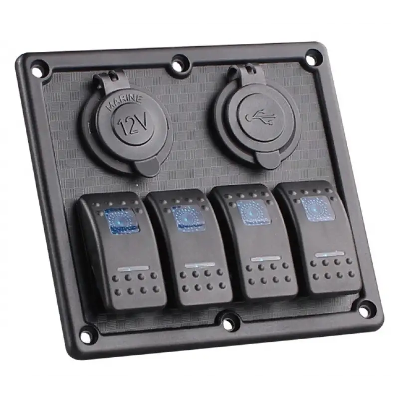 BFY Sigortalı Switch Panel USB + 12V Çakmaklık, 4 Anahtarlı