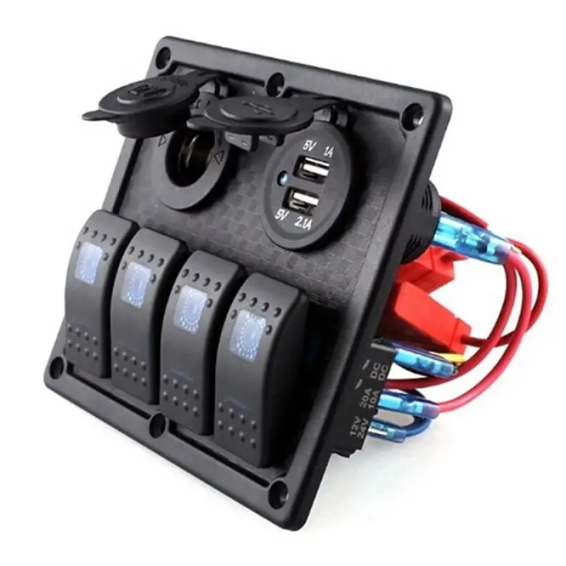 BFY Sigortalı Switch Panel USB + 12V Çakmaklık, 4 Anahtarlı