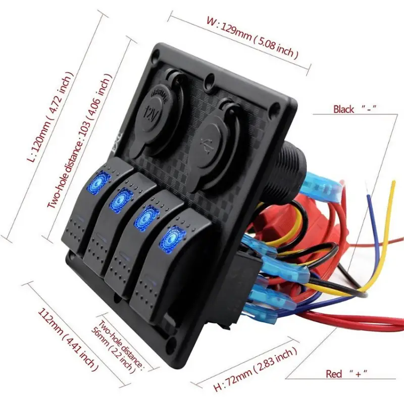 BFY Sigortalı Switch Panel USB + 12V Çakmaklık, 4 Anahtarlı