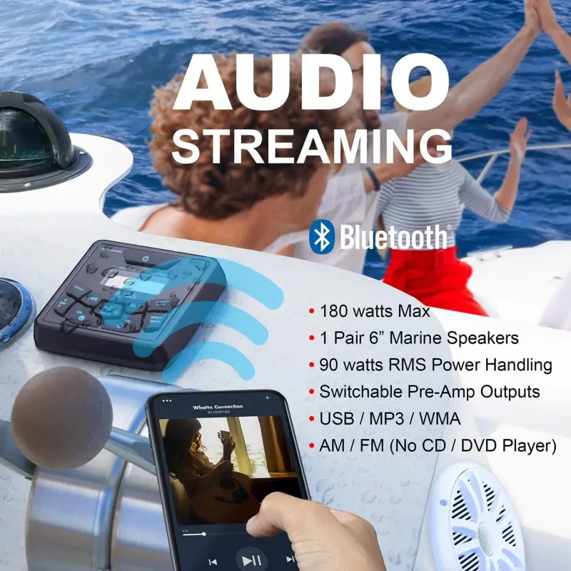 Boss Audio MCKGB450W.6 Systems Usb Aux Girişli Bluetoothlu Hoparlörlü Marin Teyp Seti