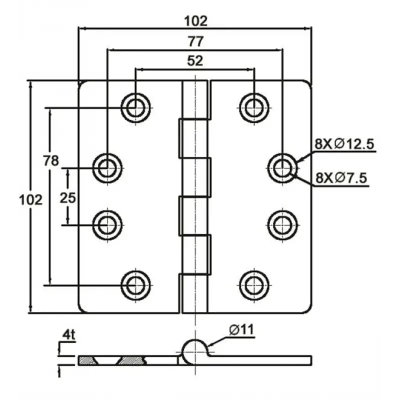 Menteşe Paslanmaz Çelik 102x102 mm