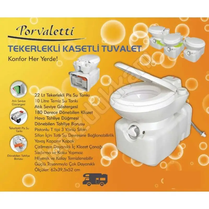 Porvaletti Tekerlekli Kasetli Karavan Tuvaleti 22 Lt Pis Su Tankı