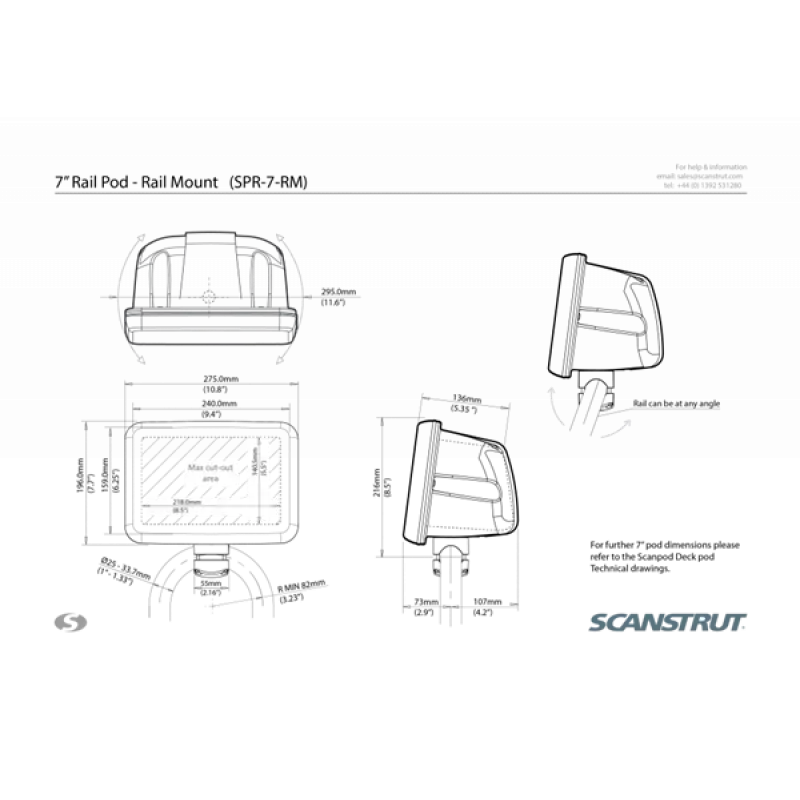 SPR-7-RM 7 EKRAN İÇİN BEYAZ POD. RAYA MONTAJ