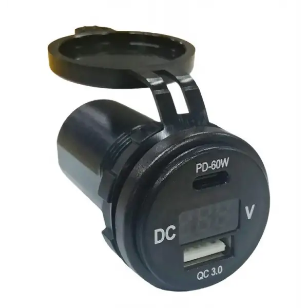 USB + Type-c + Voltmetre 12-24V Şarj Soketi