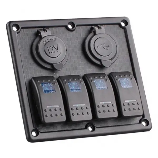 BFY Sigortalı Switch Panel USB + 12V Çakmaklık, 4 Anahtarlı