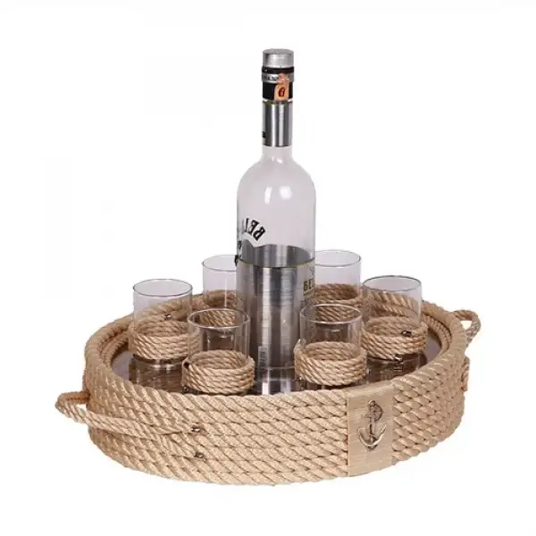 CaptainRA Rakı Bardaklı Tepsi Bej