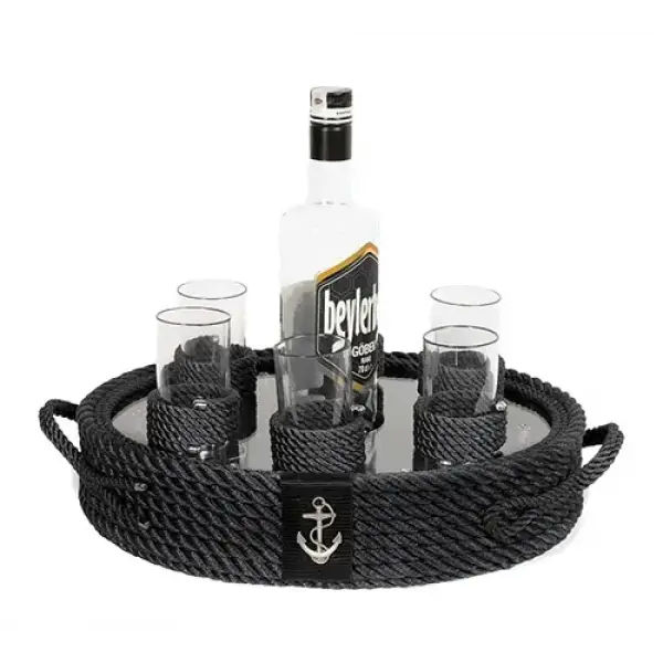 CaptainRA Rakı Bardaklı Tepsi Siyah