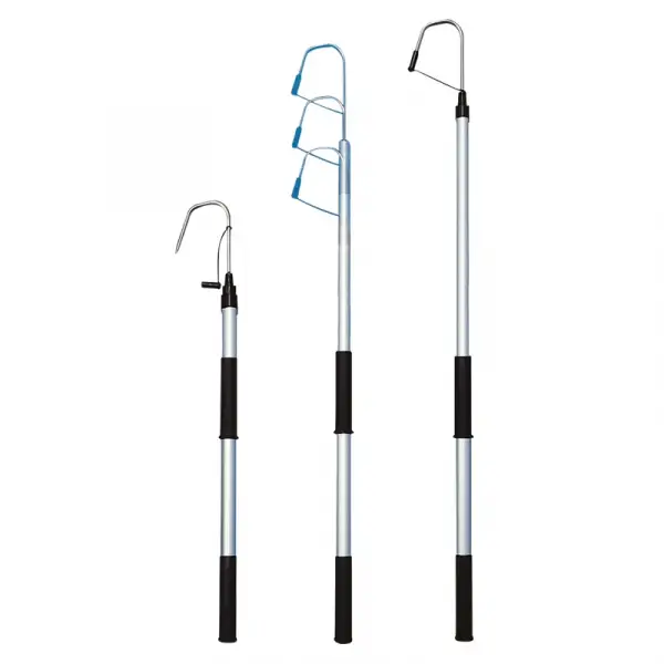 Teleskopik Alüminyum Balık Kancası . Çap Ø 30mm, L.800-1205mm & İnox Kanca Ø 8mm X W.100mm