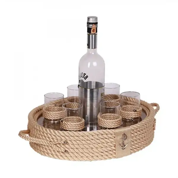 CaptainRA Rakı Bardaklı Tepsi Bej