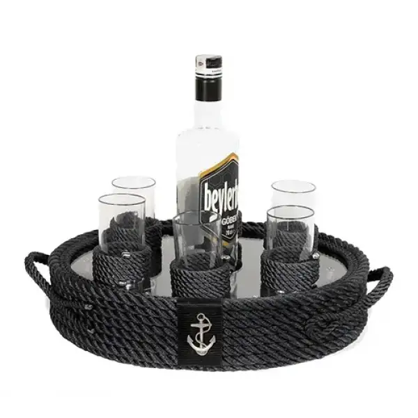 CaptainRA Rakı Bardaklı Tepsi Siyah