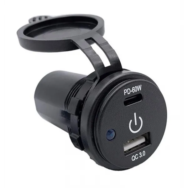 Dokunmatik Switchli USB + Type-c 12-24V Şarj Soketi