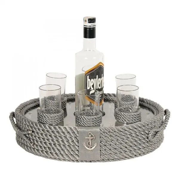 CaptainRA Rakı Bardaklı Tepsi Gri