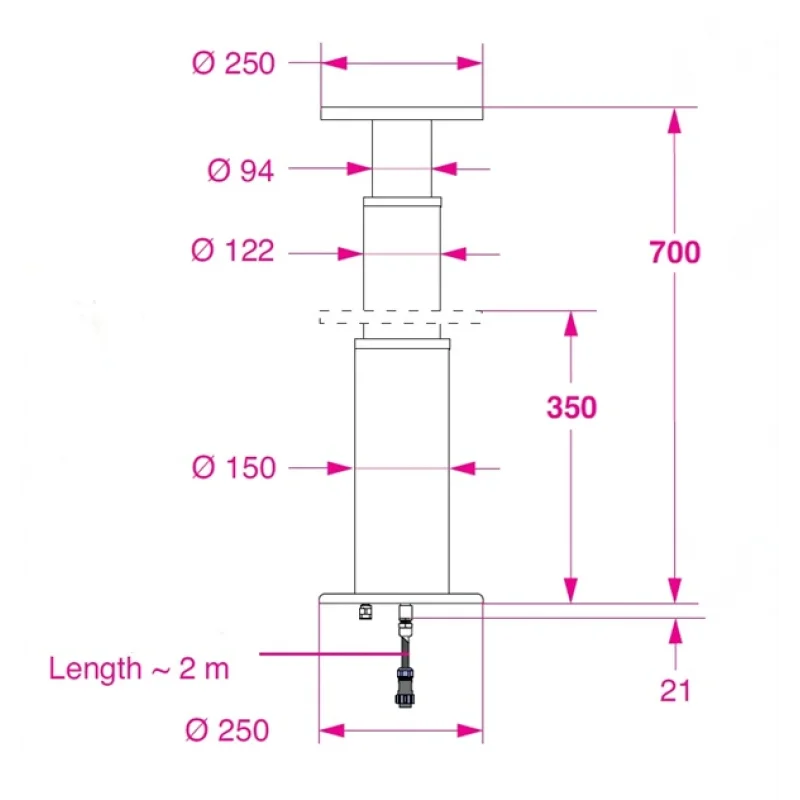 Barka Elektrikli Masa Ayağı, Siyah. 12V. 2 Kademe-700mm